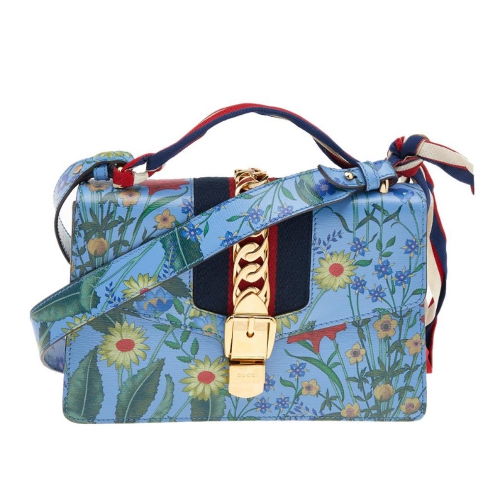 Gucci Sylvie Leather Floral Print Small Shoulder Bag